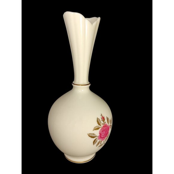 Lenox Rhodora Porcelain Vase w/ Pink Rose & 24kt Gold Trim, Vintage - Picture 5 of 10